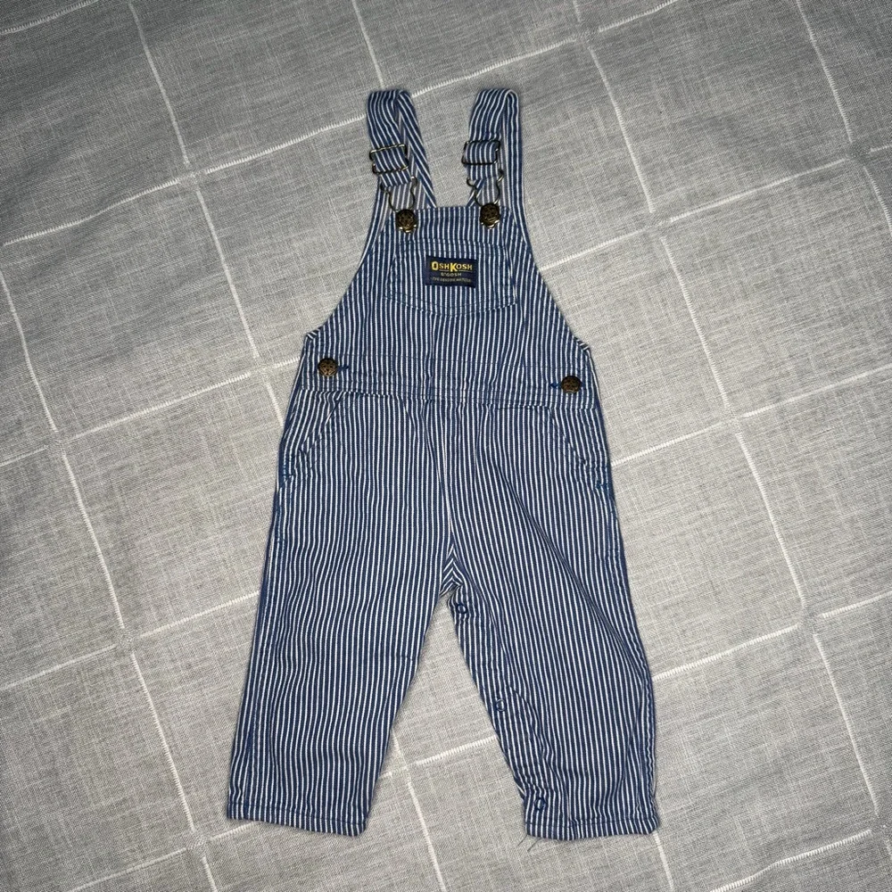 OshKosh B'Gosh 18‎ Month Conductor Stripes Vintage 90s Overalls made in USA